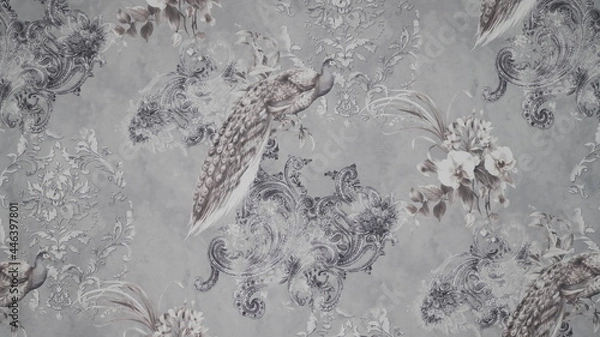 Obraz Grey peacock pattern on fabric