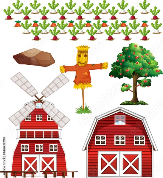 Fototapeta Farm element set isolated on white background