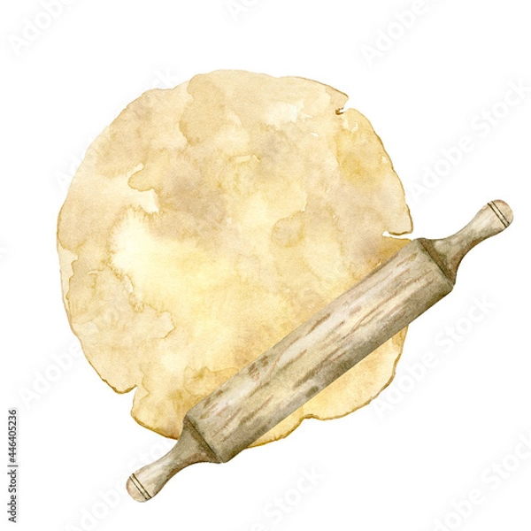 Obraz Watercolor dough with rolling pin