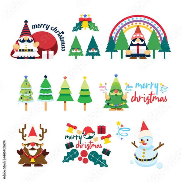 Fototapeta Santa Claus Gnomes Concept Christmas design elements, vector set