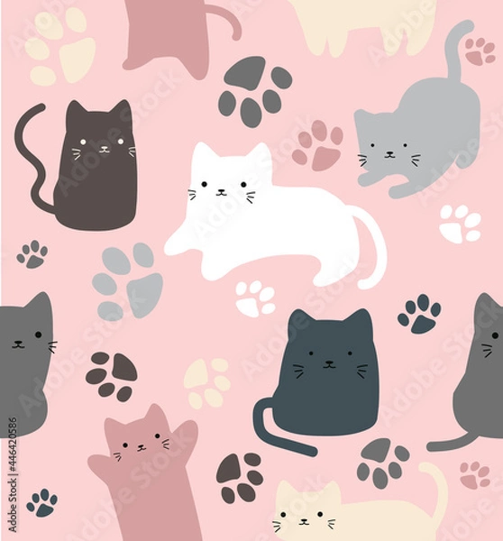 Fototapeta Cute cats doodle in diferent style seamless pattern