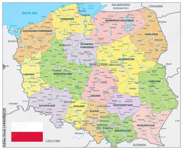Obraz Poland Detail Administrative Map and roads