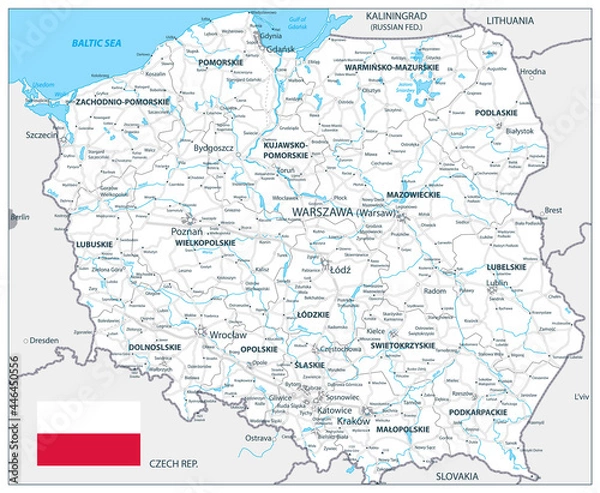 Obraz Poland Detail Map White Color