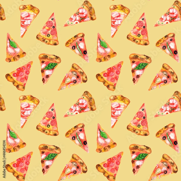 Obraz watercolor delicious pieces of pizza  seamless pattern