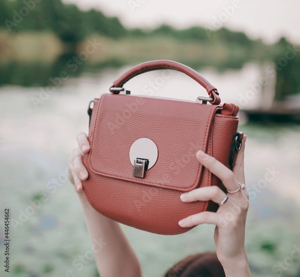 Obraz a girl holds a beautiful lady's bag