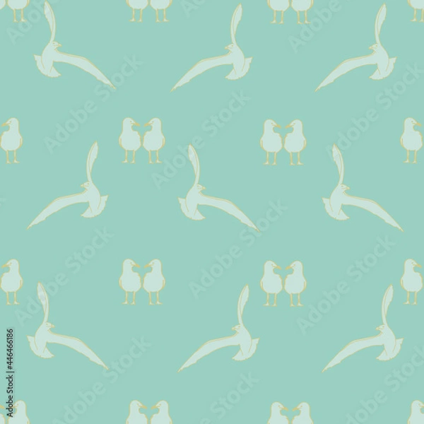 Obraz Green white yellow seagulls vector seamless pattern 
