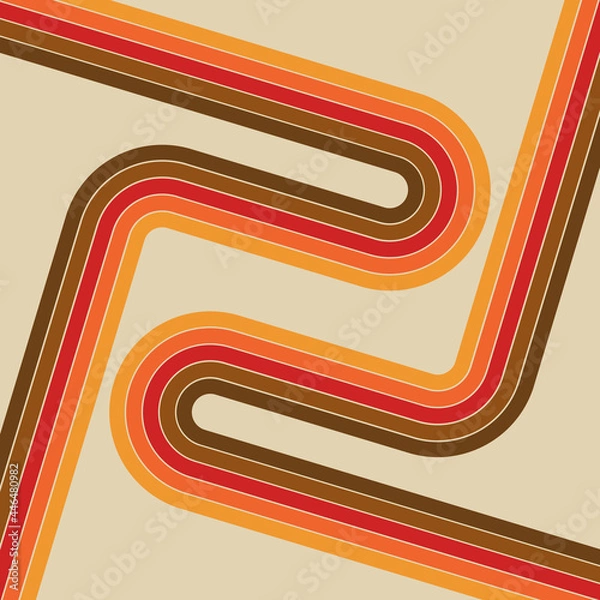 Fototapeta Abstract illustration of diagonal retro style lines in yellow, orange, red and brown colors on beige background