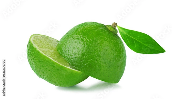 Obraz Lemon lime, cut, with a leaf, isolated on a white background