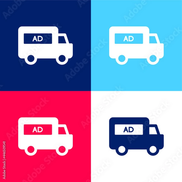 Fototapeta AD Van blue and red four color minimal icon set