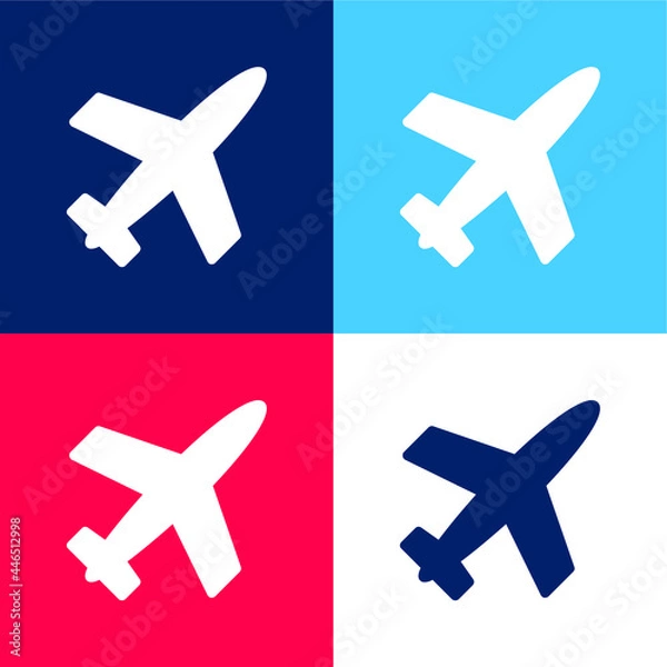 Obraz Airplane Filled Shape blue and red four color minimal icon set