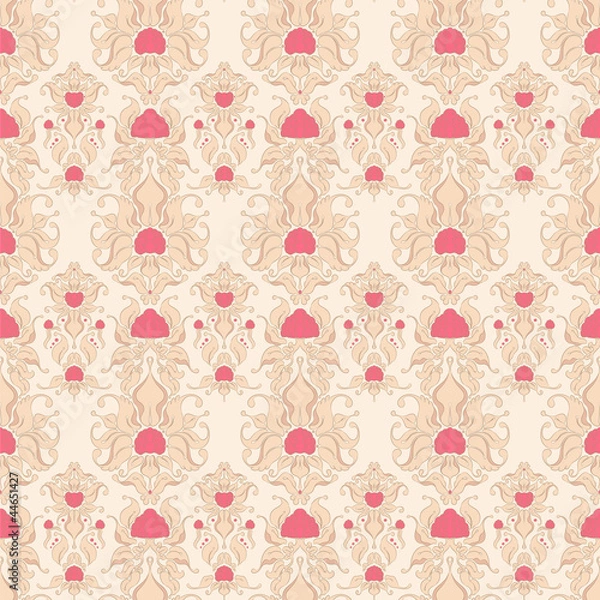 Fototapeta Seamless retro beige pattern with leafs and berries