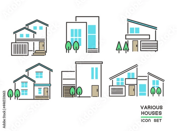 Fototapeta 様々な一軒家のベクターイラスト素材／アイコン／家