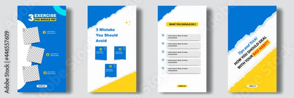 Fototapeta Social media tutorial, tips, trick, did you know post feed stories banner layout template with sticky note design element and abstract seamless line pattern background.