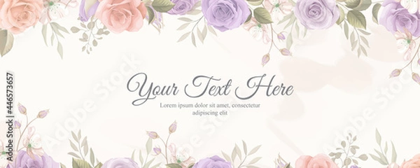 Fototapeta Elegant banner with soft color of blooming rose flower ornament
