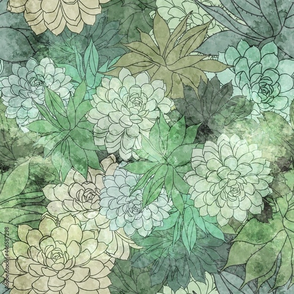 Fototapeta Abstract Colorful Textured Succulents Cactus Pattern Seamless Background