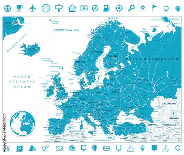 Obraz Europe Road Map and Navigation Icons