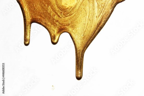 Fototapeta Painted background. Abstract emotional art. Modern design element. Golden liquid acrylic paints