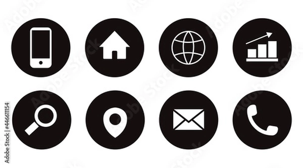 Obraz Contact Icon Set. Black and White Illustration of Differente Contect icons