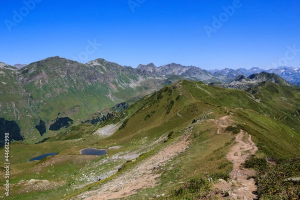 Fototapeta southeren slope of The Main Caucasian Ridge covered with alpine meadows and few mountain lakes
