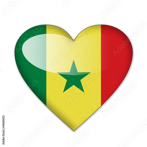 Fototapeta Senegal flag in heart shape isolated on white background