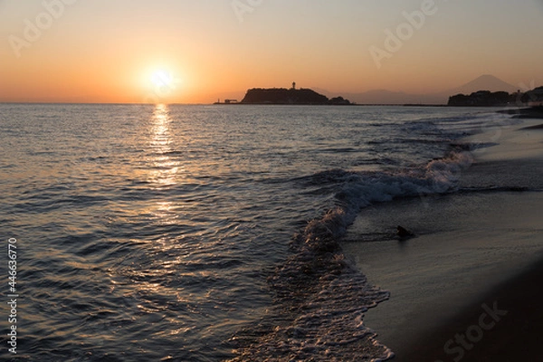 Obraz 海岸に沈む夕日