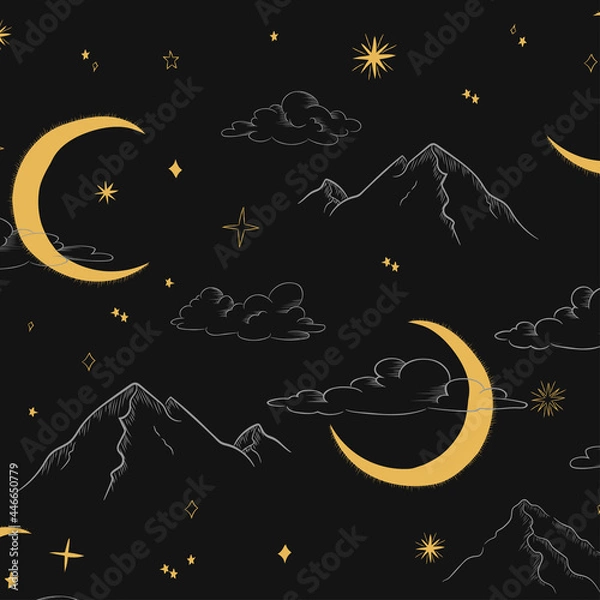 Fototapeta Cosmic Moon, Sky and Mountains Natural Pattern