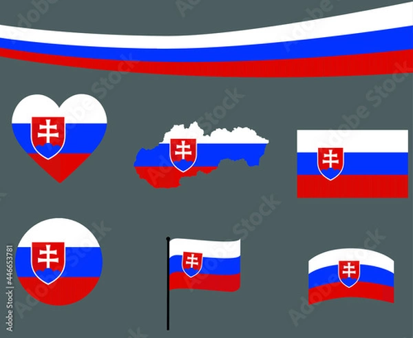 Obraz Slovakia Flag Map Ribbon And Heart Icons Vector Illustration Abstract Design Elements collection