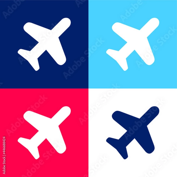 Obraz Airplane Silhouette blue and red four color minimal icon set