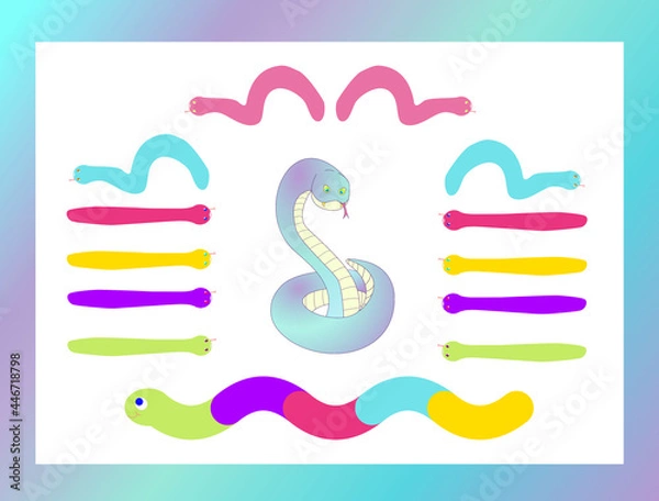 Obraz Vector set of different isolated snakes in different colors. Fun illustrations for children's websites and illustrations, etc. Clipart