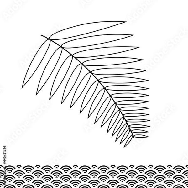 Obraz 日本のお正月に飾る縁起の良いウラジロと和柄。線画のベクターイラスト。年賀状に最適。