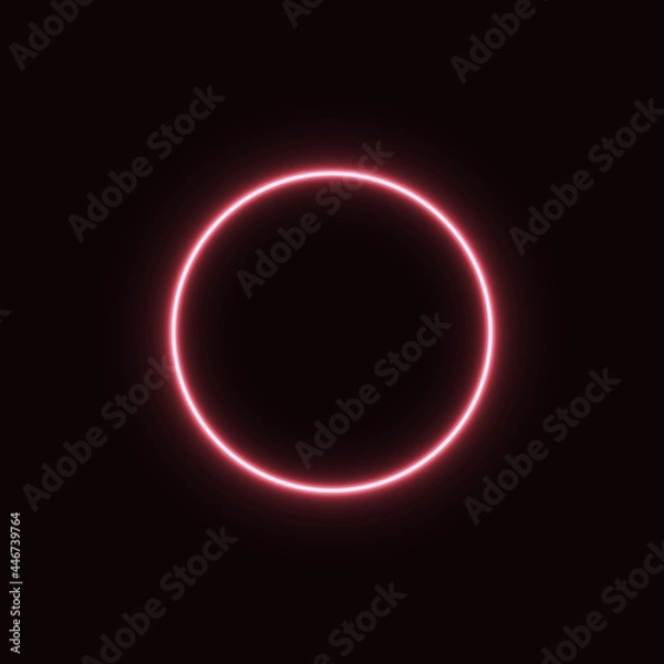 Fototapeta red abstract neon circle glowing in the dark. design element for poster, banner, advertisement, print.neon illustration