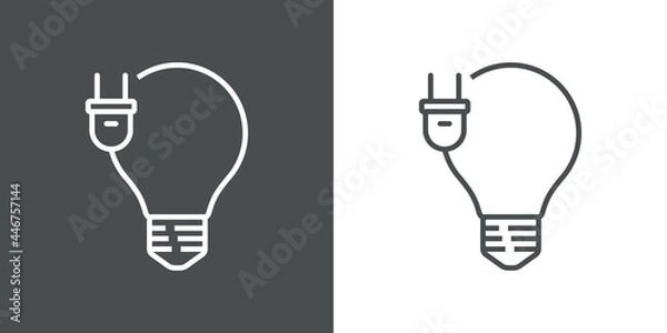 Fototapeta Logotipo bombilla con cable con enchufe con lineas en fondo gris y fondo blanco