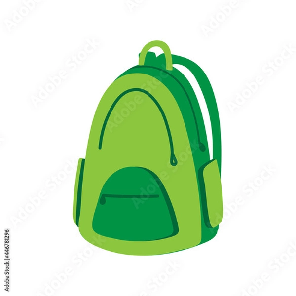 Obraz Green school backpack isolated on a white background. Simple vector flat illustration