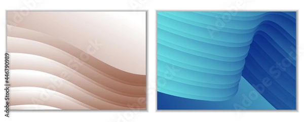 Fototapeta Abstract gradient waves background and folds. A set of 2 templates. 3D illustration in gentle pastel colors. Vector
