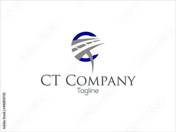 Obraz CT transportation logo red grey road illustration with letter C and T