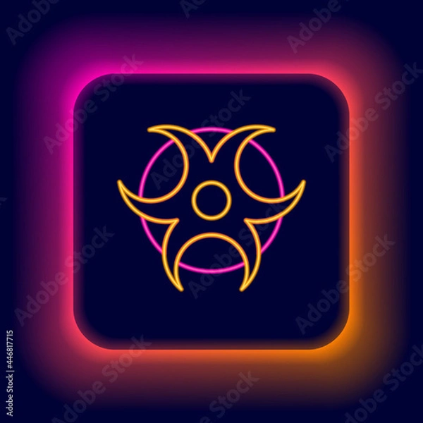 Fototapeta Glowing neon line Biohazard symbol icon isolated on black background. Colorful outline concept. Vector