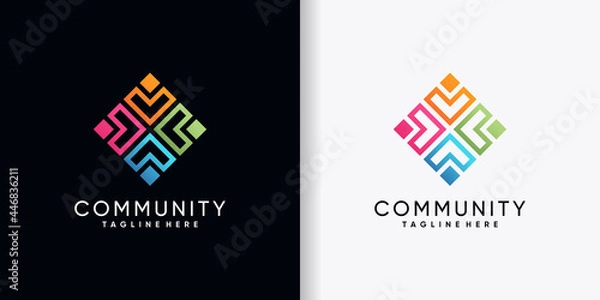Fototapeta Creative colorful community logo design template with line art style