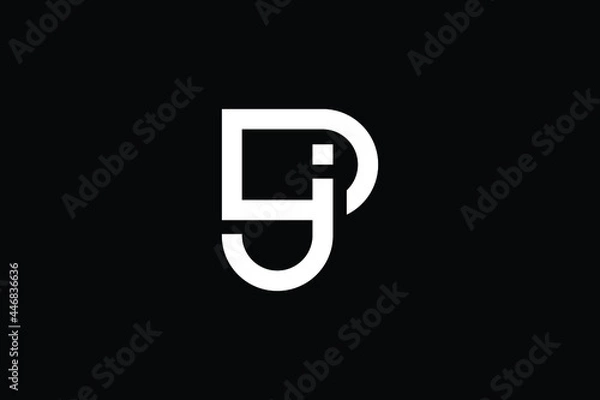 Fototapeta DJ logo letter design on luxury background. JD logo monogram initials letter concept. JP  icon logo design. PJ elegant and Professional letter icon design on black background. JP PJ DJ JD