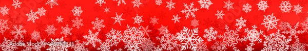 Obraz Banner of complex Christmas snowflakes with seamless horizontal repetition, in red colors. Winter background with falling snow