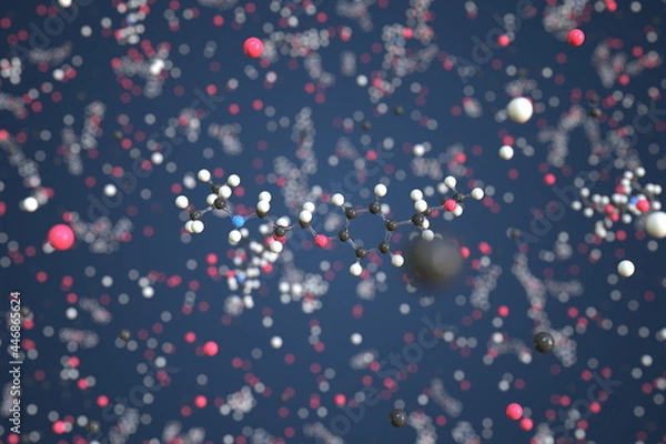 Fototapeta Molecule of metoprolol, conceptual molecular model. Scientific 3d rendering