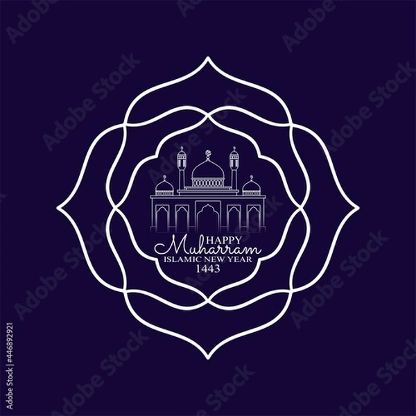 Obraz Vector illustration of happy new Hijri year 1443. Happy Islamic New Year. Graphic design for the decoration of gift certificates, banners and flyer.	