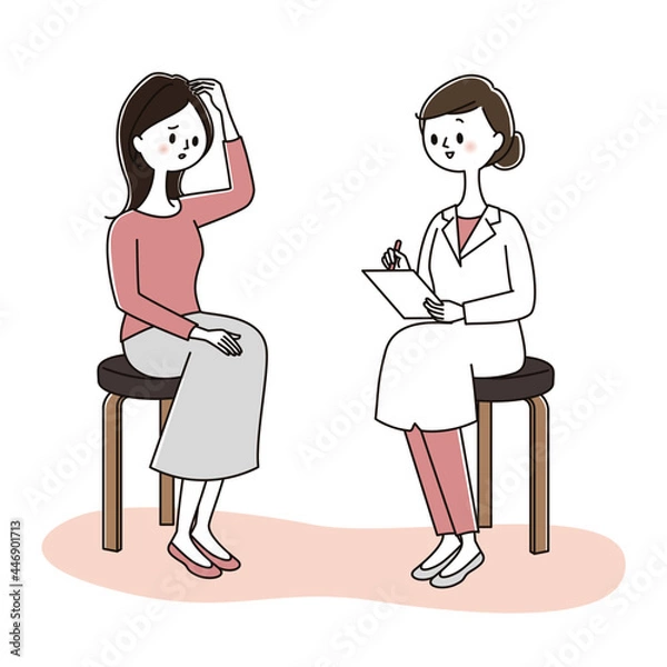Obraz 薄毛で悩み医師に相談する若い女性