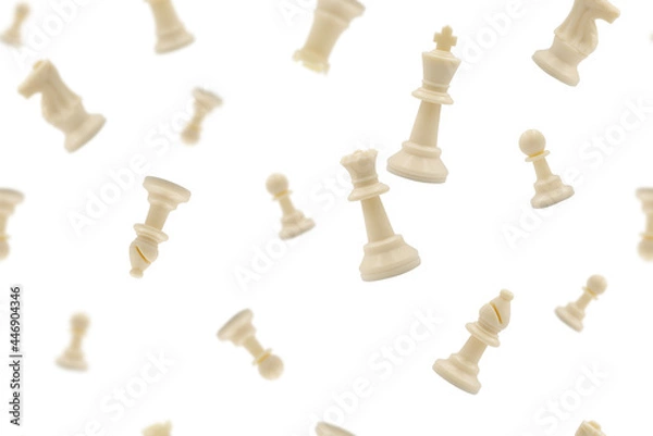 Fototapeta White chess or chessman seamless pattern or falling with white background.Repeat object design.