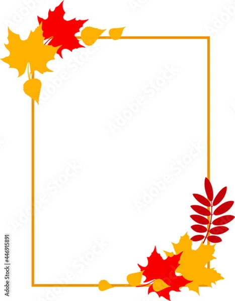 Obraz Vector rectangle frame with red and yellow autumn leaves of maple, rowan. birch. For design card, poster, illustration.