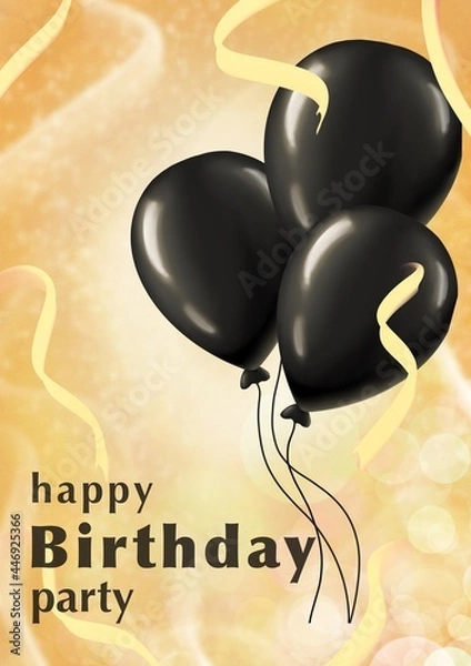 Obraz Happy birtday party invitation with ballons. Graphic design for postcard, greeting card, banner, invite card, poster