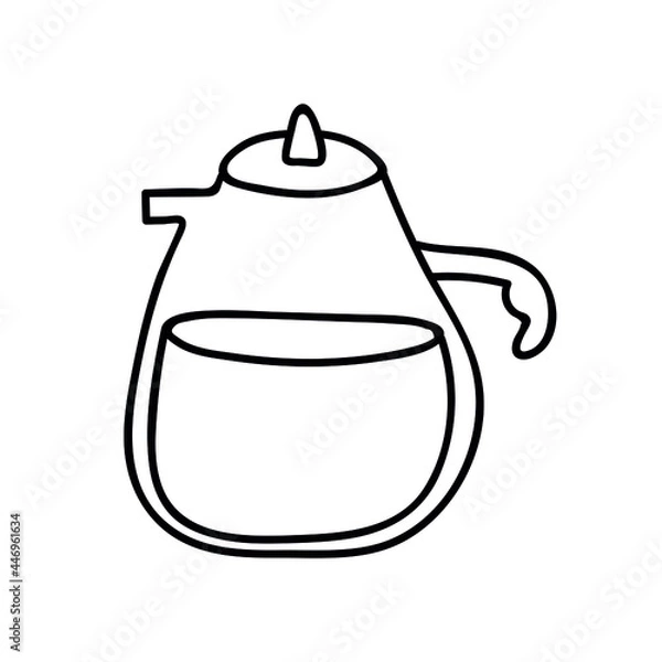 Obraz Single hand drawn coffee pot. Vector illustration in doodle style. Isolated on white background.