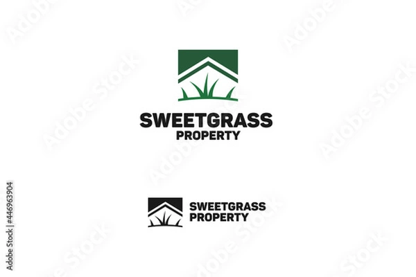 Obraz Sweet grass property logo design template, sweetgrass logo, A unique and clear grass with house. Suitable for any Business.
