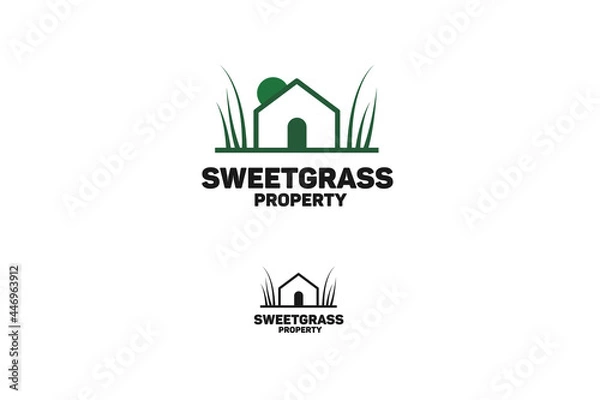 Obraz Sweet grass property logo design template, sweetgrass logo, A unique and clear grass with house. Suitable for any Business.