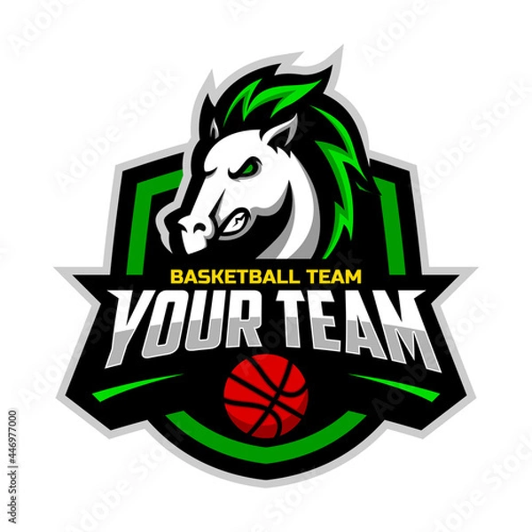 Fototapeta Horse mascot for a basketball team logo. Vector illustration. Great for team or school mascot or t-shirts and others.