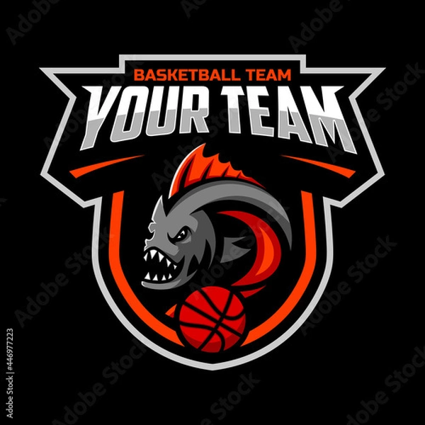 Fototapeta Piranha mascot for a basketball team logo. Vector illustration. Great for team or school mascot or t-shirts and others.